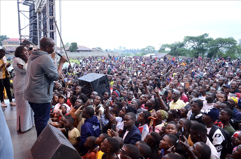 Balaam Barugahara the minister of Local Government addressing residents of Bunyangabu district during the Expose The Corrupt rally at Kibiito play ground in Bunyangabo district on August 20, 2026.