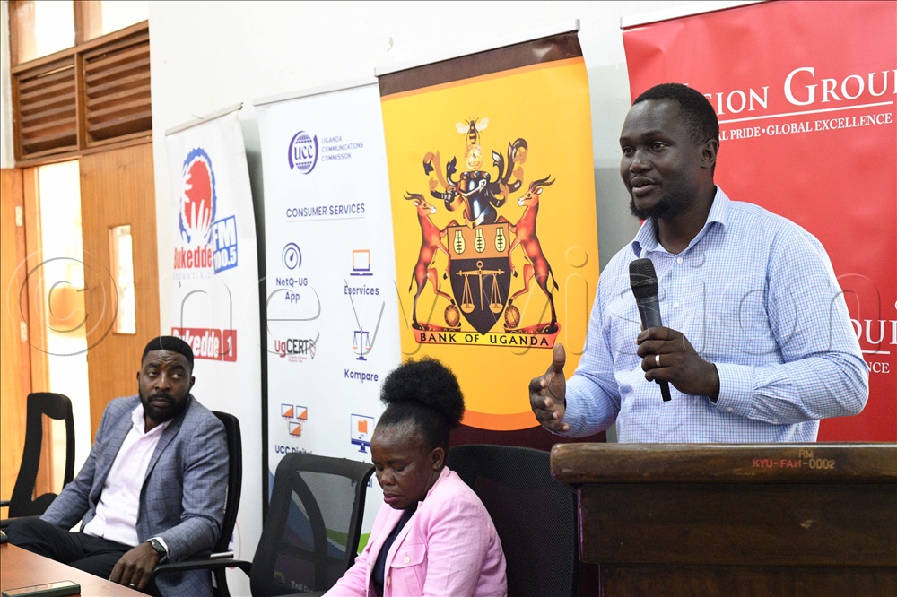 Max Adii talks to Kyambogo University students during their orientation in the upcoming ultimate university quiz challenge.