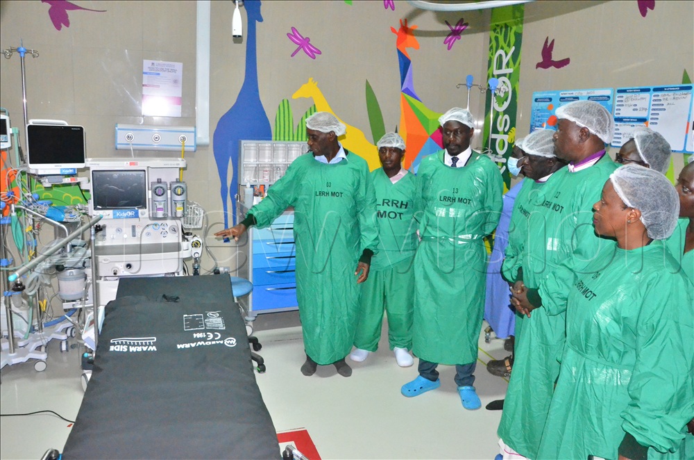  Lango Diocese Bishop Prof. Olwa and other dignitaries inspecting the newly established Pediatric surgical theatre at Lira Hospital after commissioning on Thursday.