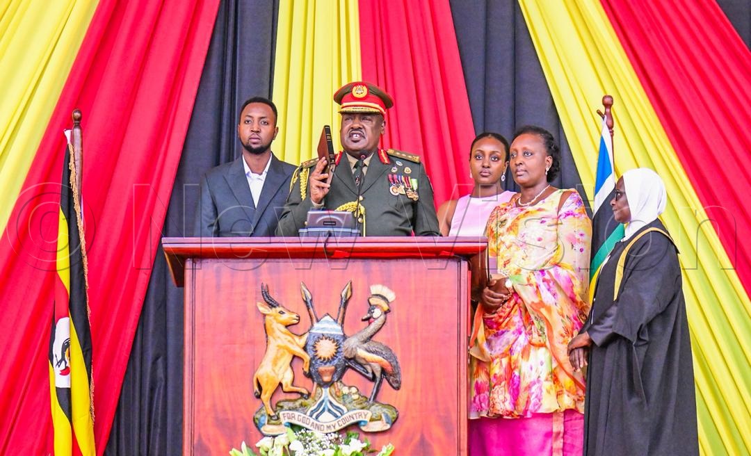 Maj. Gen. Sam Kavuma, representative of UPDF, taking oath to officially assume office. (Photo by Miriam Namutebi)