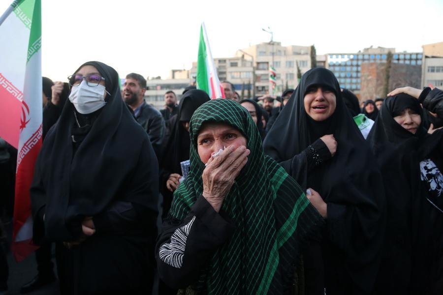 People gather to mourn the death of Iran's Supreme Leader Ayatollah Ali Khamenei in Tehran, Iran, March 1, 2026. (Xinhua)