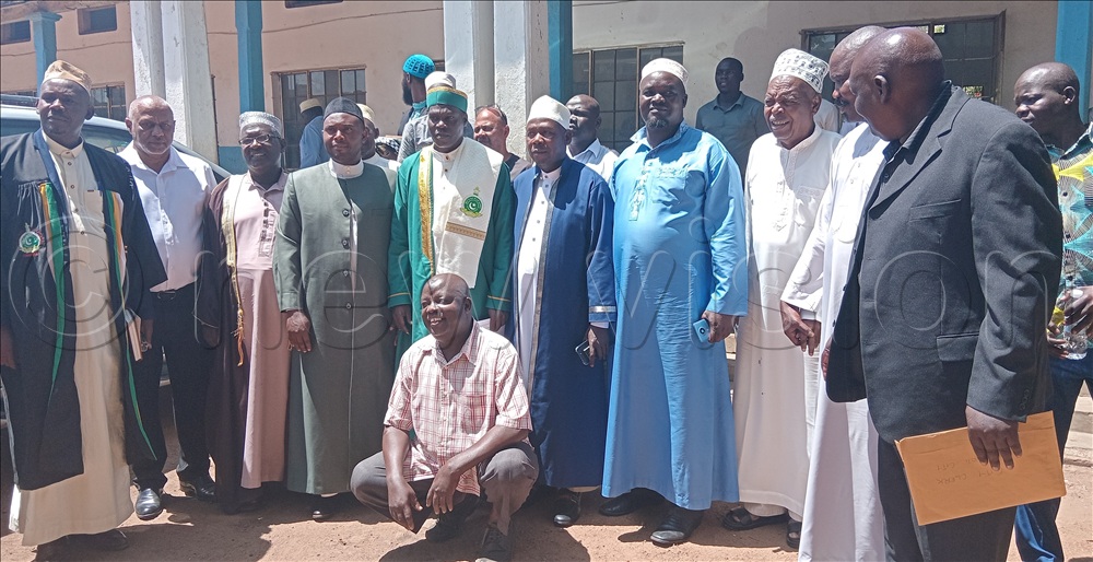 Sheikh Obilan (4th left) in a group photo with other Muslim leaders after the installation of Teso district kadhi recently.