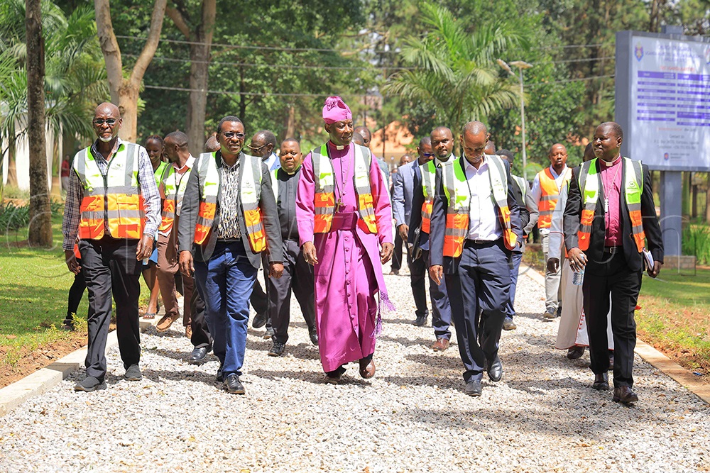 Kazimba (centre) touring around the Anglican Shrine at Namugongo. (Photo by Peter Ssaava)