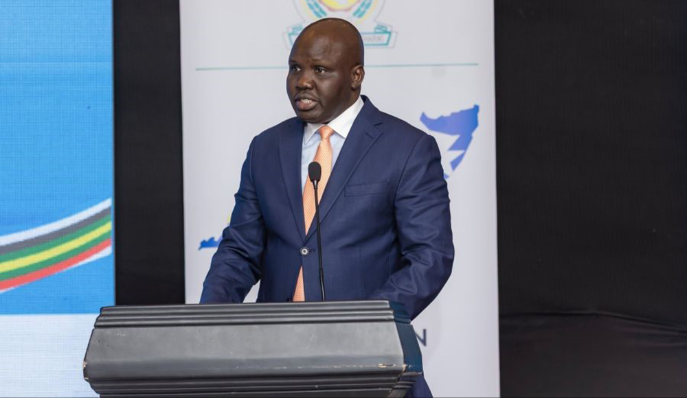 EAC Deputy Secretary General in charge of Infrastructure, Productive, Social and Political Sectors, Andrea Aguer Ariik Malueth addressing the conference.