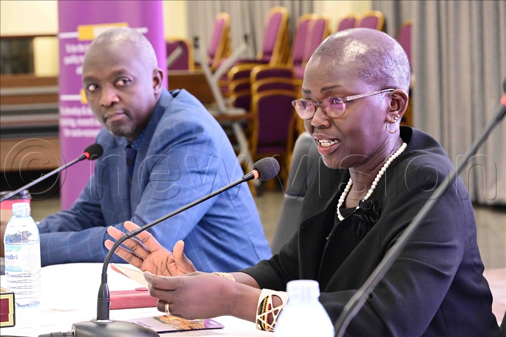  Justice Prof. Andrew Khaukha, Executive Director ITI (left) and Principal Judge Jane Frances Abodo during the training for Registrars on case management for election petitions. 