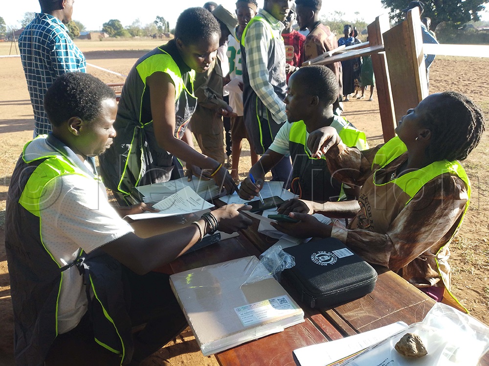 Election officials setting the material in Soroti city east division. (Credit: Godfrey Ojore)