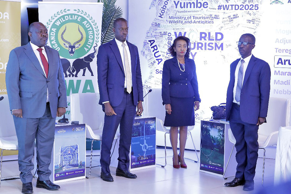 (Left to right) UWA executive director Dr James Musinguzi, tourism state minister Martin Mugara and other officials at the launch of World Tourism Day 2025 in Kampala on September 2, 2025. (Courtesy photo)