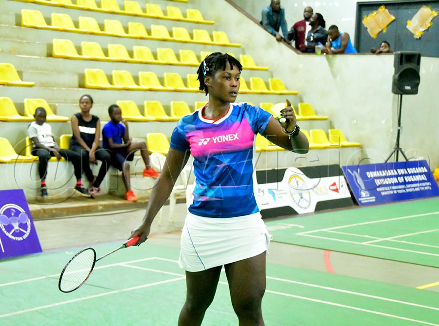 Shamsha Rajab Mbiira in action during the inaugural 32 Kabaka Coronation Badminton at Lugogo. Photo: Silvano Kibuuka