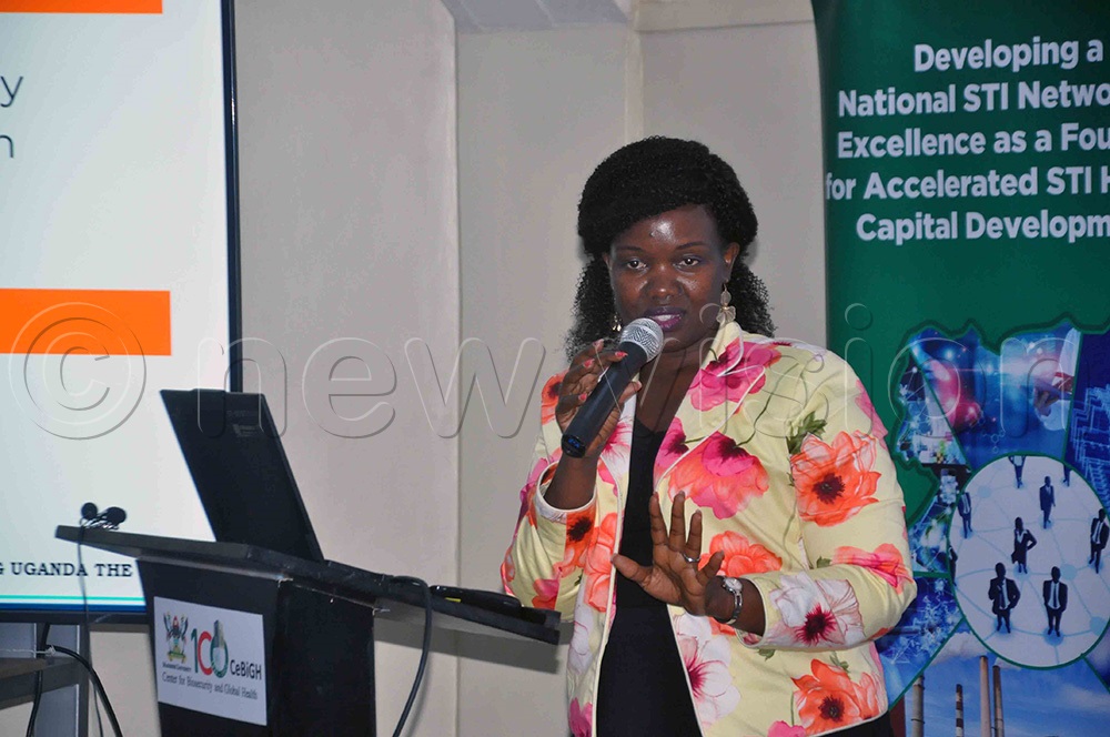  Brenda Nakazibwe addressing participants attending the launch of the Multidisciplinary Alliance for Global Biosecurity and Bioeconomy (MAGBBA) consortium. (Photo by John Odyek)