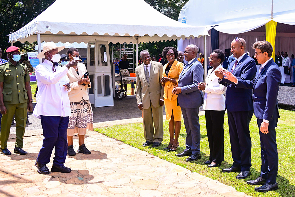 President Museveni and First Lady Janet chat with Finance Minister Matia Kasaija (L), Hon. Anita, UDB Managing Director Patricia Ojangole (3rd R), and visiting dignitaries during the Uganda Development Finance meeting on Monday, September 1, 2025. (PPU Photo)