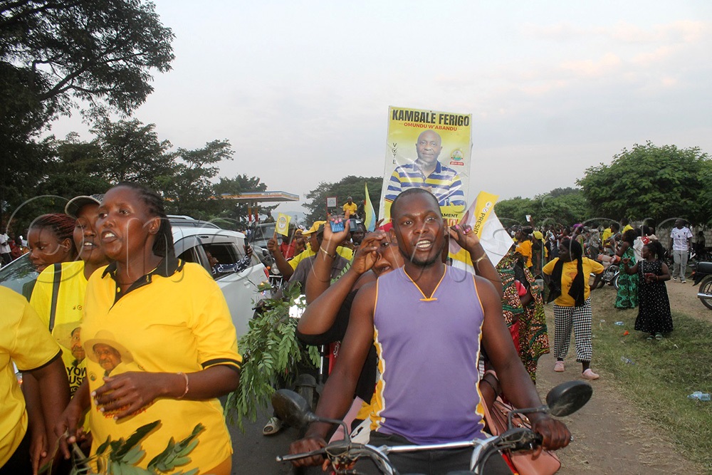 Supporters of Ferigo Kambale celebrating his victory on the streets of Kasese Municipality. (Photo by Samuel Amanyire)