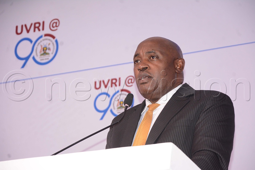 Chris Baryomunsi, Minister of Health, speaking during the celebration of Uganda Virus Research Institute's 90th anniversary on July 22, 2026. (Photo by Mary Kansiime)