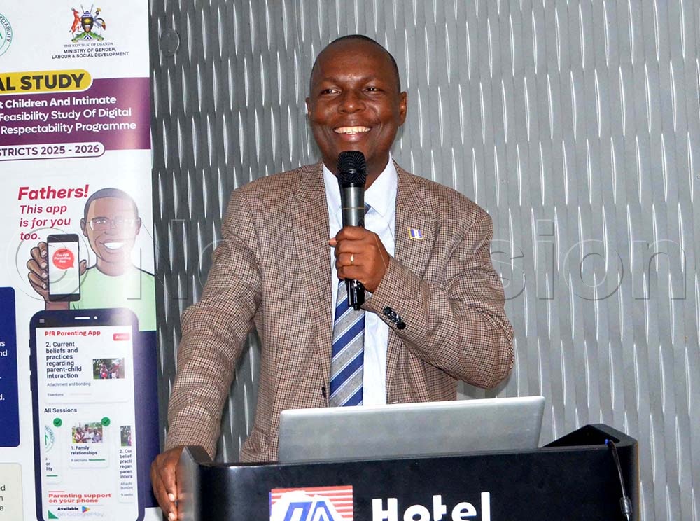 Bakaye Lubega, Acting Commissioner for Culture and Family Affairs Ministry of Gender, Labour and Social Development speaking during the dissemination of research findings at Hotel Africana. (Credit: Violet Nabatanzi)