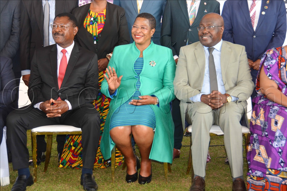 Left to right the Speaker of Parliament of Kenya Moses Wetangula, Uganda's Parliament Speaker Anita Among and East African Legislative Asembly Speaker Joseph  Ntakirutimana pose for a photograph after opening the 9th African Engineering conference at the 11th UNESCO Afric a Engineering week at Speke Resort Munyonyo in Kampala on September 16, 2025. 