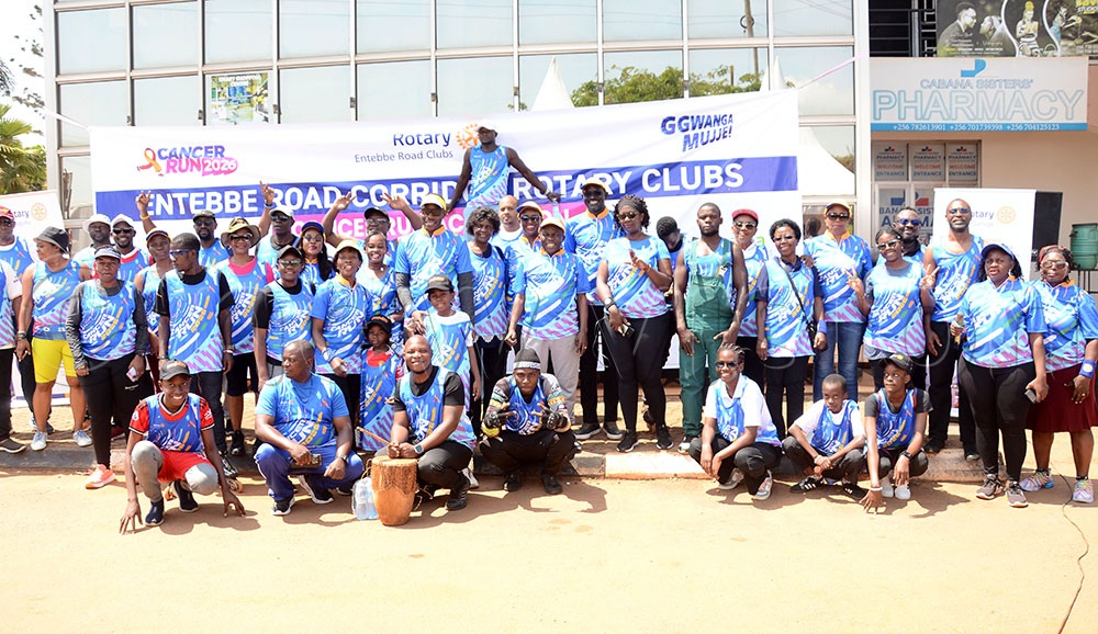Some of the members of the Entebbe Road Corridor Rotary Clubs pose for a group picture during the Rotary Cancer Run activation drive in Kawuku Katabi town council Wakiso district on August 9, 2026. (Credit: Lawrence Mulondo)
