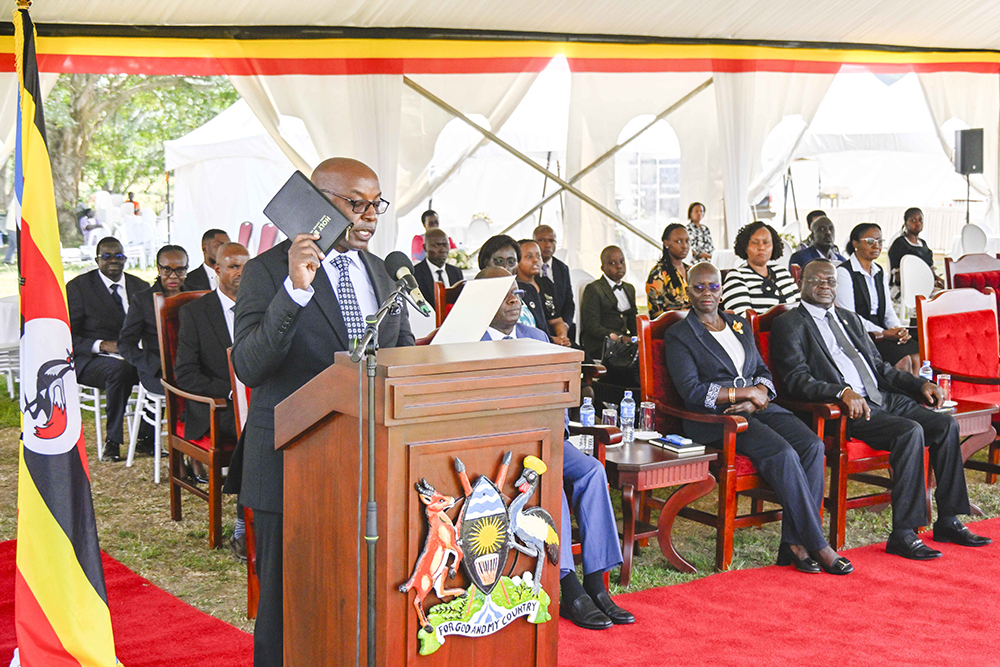 Dr Flavian Zeija swearing as Chief Justice of Uganda. (PPU) 