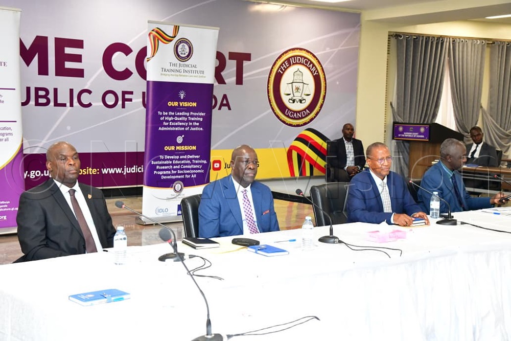 L-R: Justice Mike Chibita, Deputy Chief Justice, Moses Kazibwe Kawumi, former Deputy Chief Justice Richard Buteera, High Court judge Prof. Andrew Khaukha. (Credit: Mpalanyi Ssentongo)