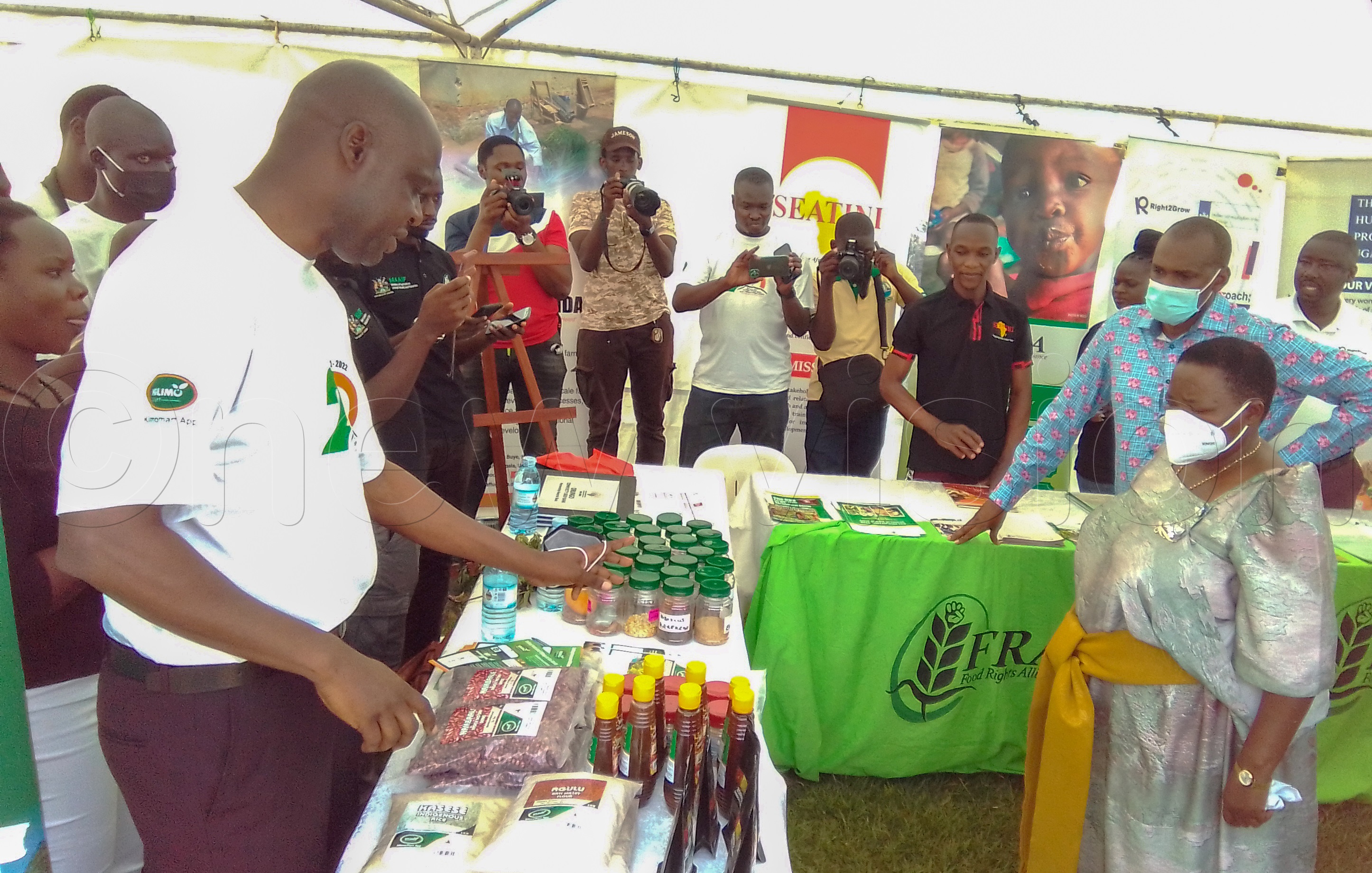 Hakim Baliraine, the chairperson ESSAF Uganda showcasing some of there products. (Photos By Aloysious Kasoma)