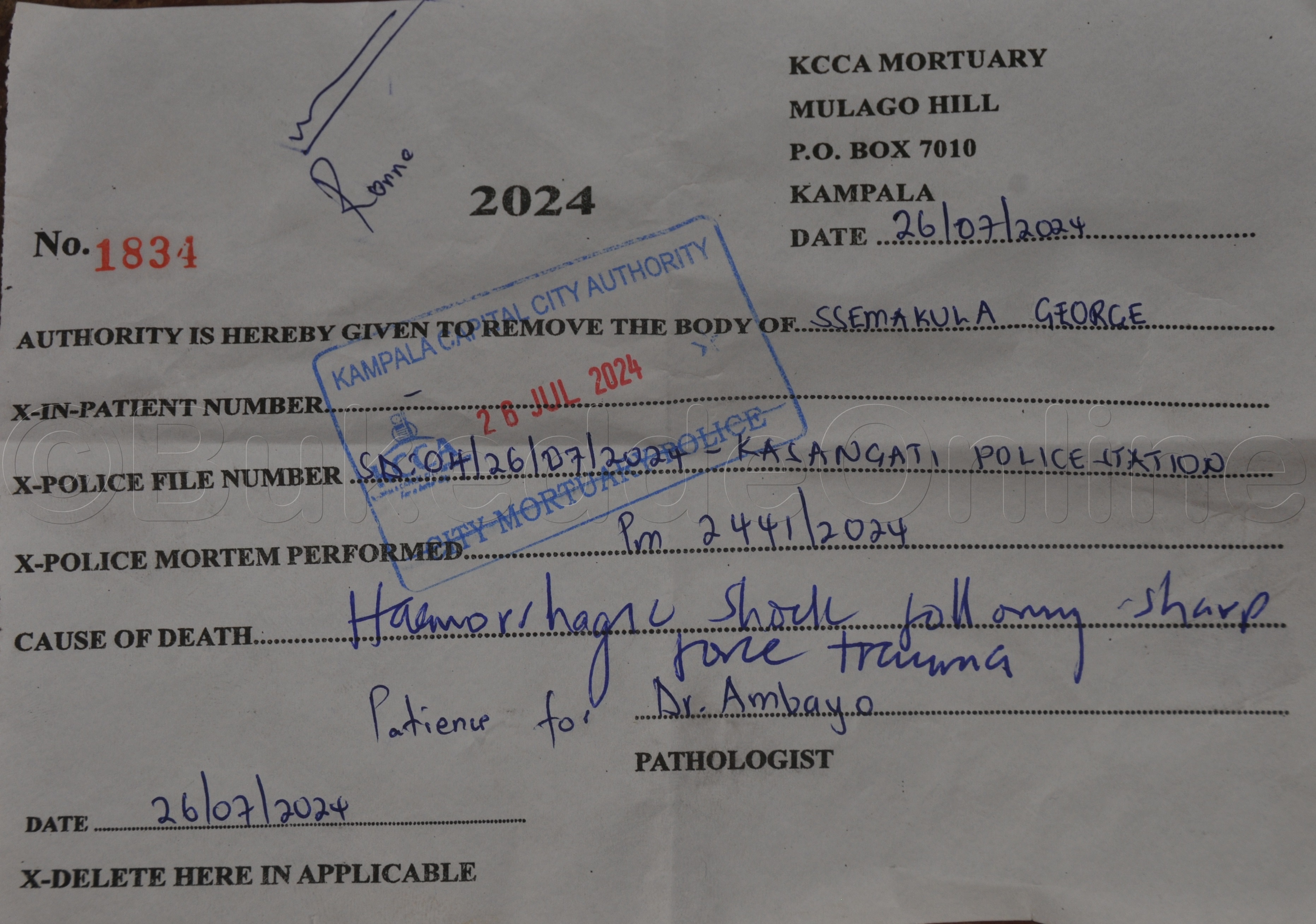 Ebbaluwa Kwe Baabaweeredde Omulambo E Mulago