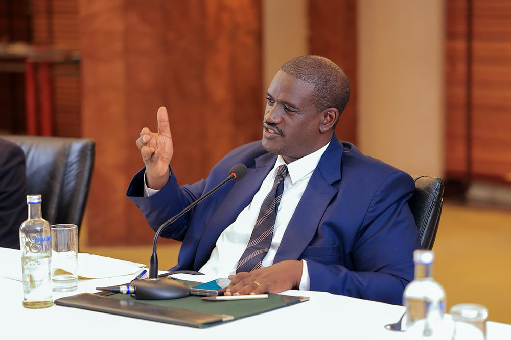 Elison Karuhanga, a Kampala city lawyer and the host of the Judicial Service Conversations, speaking during the conversations. (Courtesy photo)