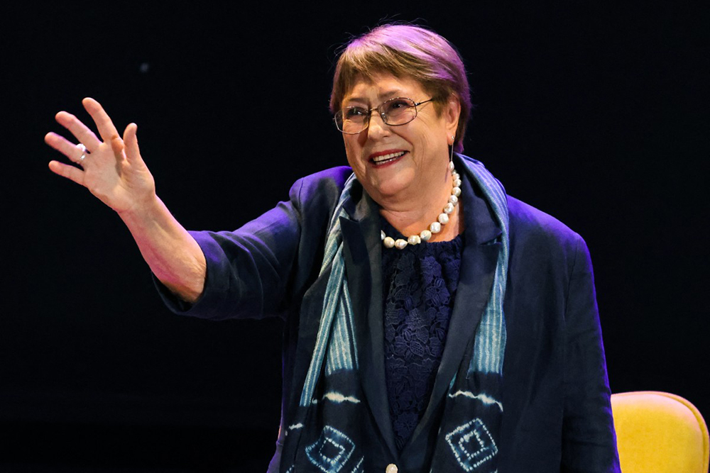 Former Chilean president Michelle Bachelet takes part in a discussion at the University of Valparaiso, Chile, on March 31, 2026. (Credit: AFP)