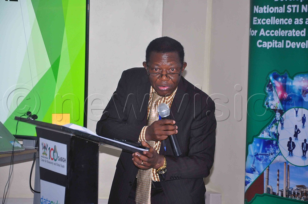 Prof. Mukadasi Buyinza addressing participants attending the launch of the Multidisciplinary Alliance for Global Biosecurity and Bioeconomy (MAGBBA) consortium. (Photo by John Odyek)