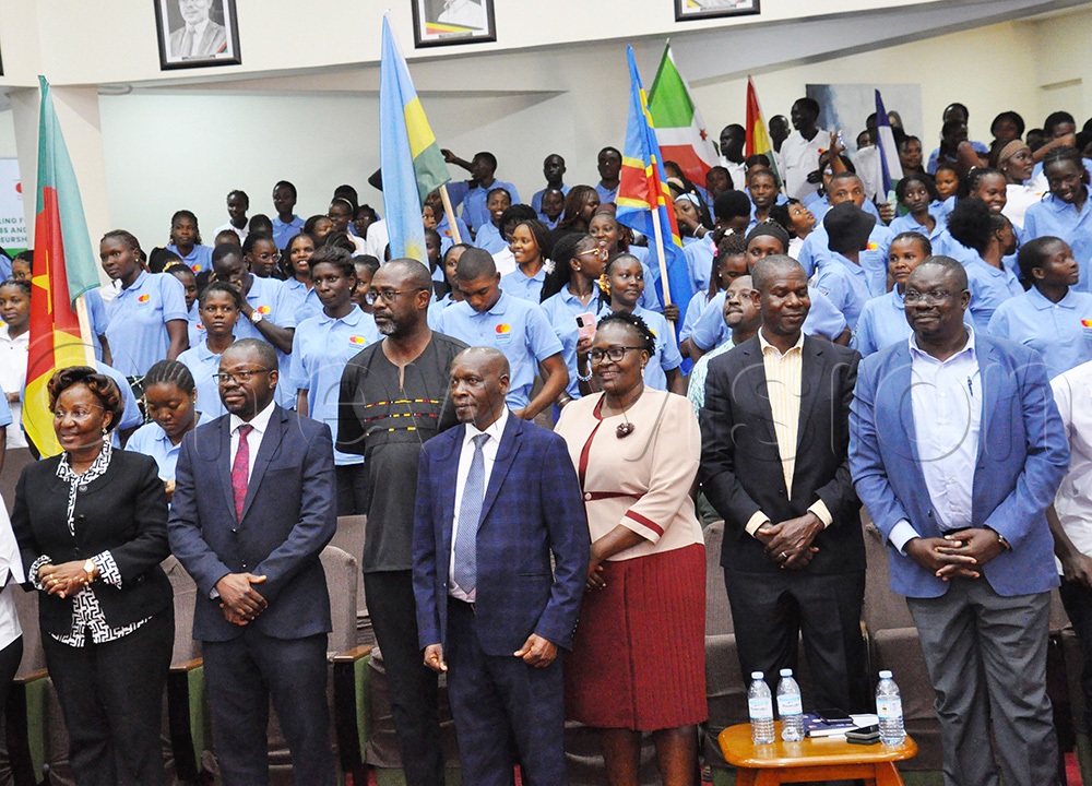 Officials and some of the students who were awarded scholarships. This was during the MasterCard Foundation award ceremony at Makerere University on August 21, 2026. (Photo by Nancy Nanyonga) 