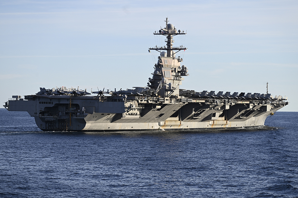 The USS Gerald R. Ford, the world's largest aircraft carrier, seen in the North Sea during NATO Neptune Strike 2025 exercise on September 24, 2025 in the North Sea. (AFP)
