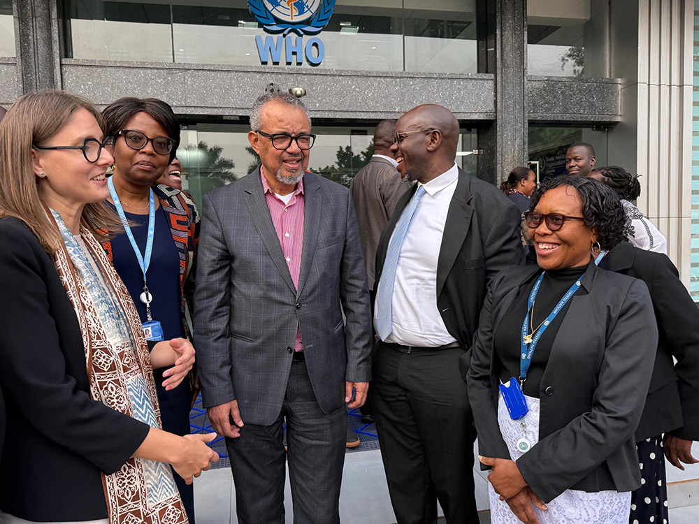 Dr. Tedros visited the WHO headquarters in Uganda, where he interacted with staff on key challenges currently facing the organisation. (Credit: WHO Uganda)