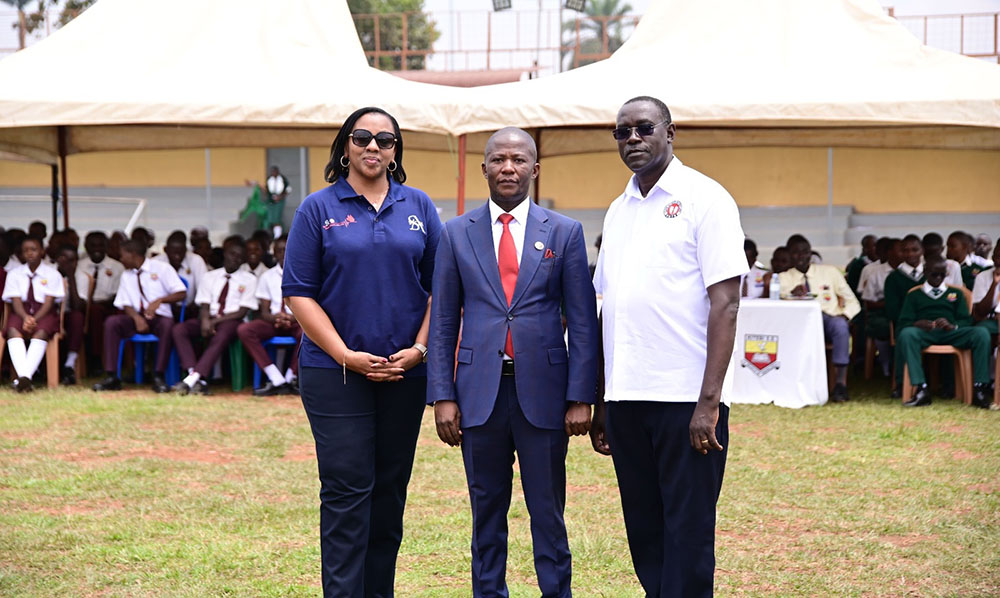 (L-R) Suzan Kitariko, Muhammed Kamulegeya, William Mugisha, the Principal Blood Donor Coordinator, Uganda Blood Transfusion Services at Kitebi Secondary School, during the blood donation drive.