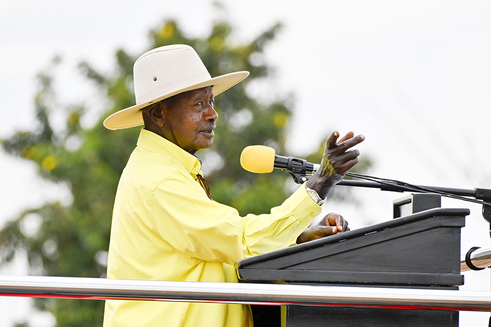 President Yoweri Museveni addressing the rally. (PPU)
