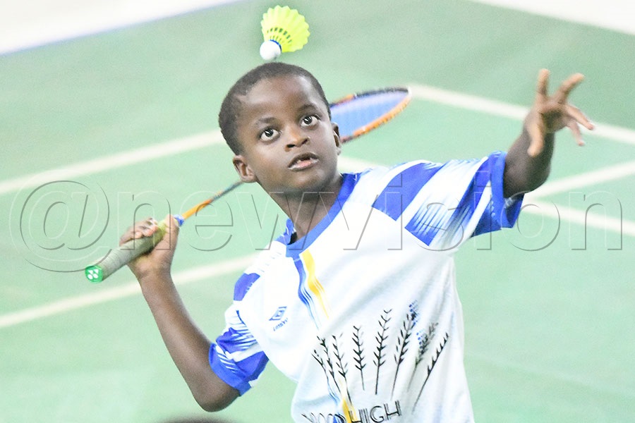 Mihad Baby School's Husni Kirumira in action during the City Tyres East Africa Badminton Challenge at the Lugogo Indoor Stadium, October 16, 2025. Photo by Michael Nsubuga