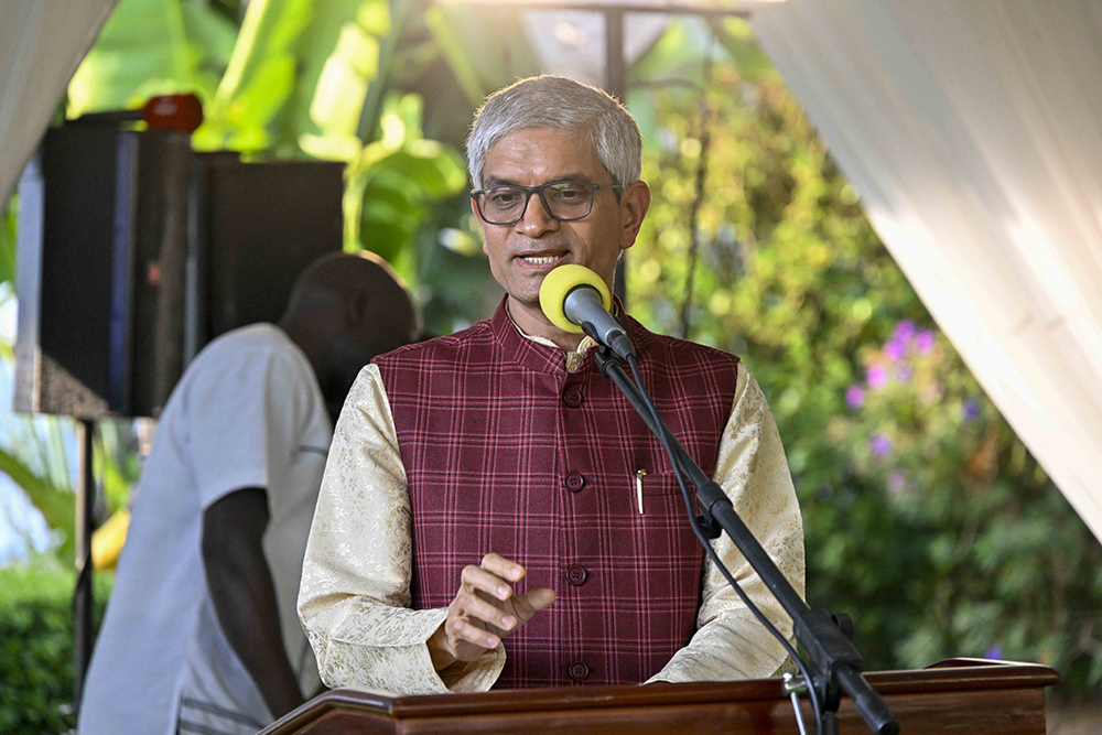 High Commissioner of India to Uganda, Shri Upender Singh Rawat, making his remarks during the 2025 Diwali festival at the State House Entebbe on October 26, 2025. (PPU)