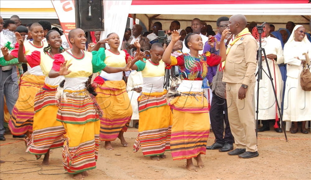Teenage liturgical dancers in action  during the Pontifical mass of the commemoration of the 147 th anniversary of the advent of  the pioneer missionaries  in Uganda at Mapeera Memorial church, Kigungu Landing Site, in Entebbe Municipality on Tuesday, February 17, 2026. 