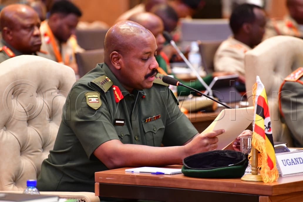 The Chief of Defence Forces (CDF), Gen. Muhoozi Kainerugaba making remarks at the conference. (Credit: Mpalanyi Ssentongo)