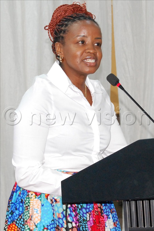 The Chief Guest, Lady Jemima Kariuki Njuguna (from MTN Uganda) delivers her remarks.