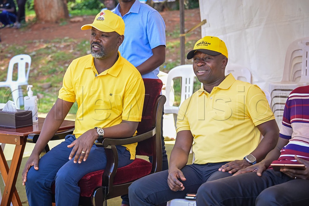 Deputy Speaker Thomas Tayebwa with Minister Peter Ogwang. (Photo by Alfred Atwau)