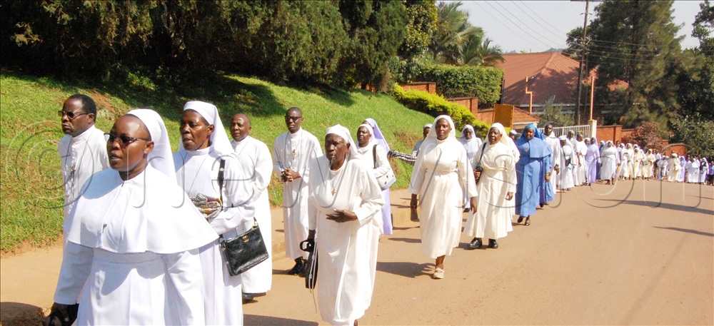 Catholic religious Brothers and Sisters in solemn procession for the Pontifical mass of the opening of the Jubilee Year of Hope at Lubaga Cathedral on December 29, 2024.