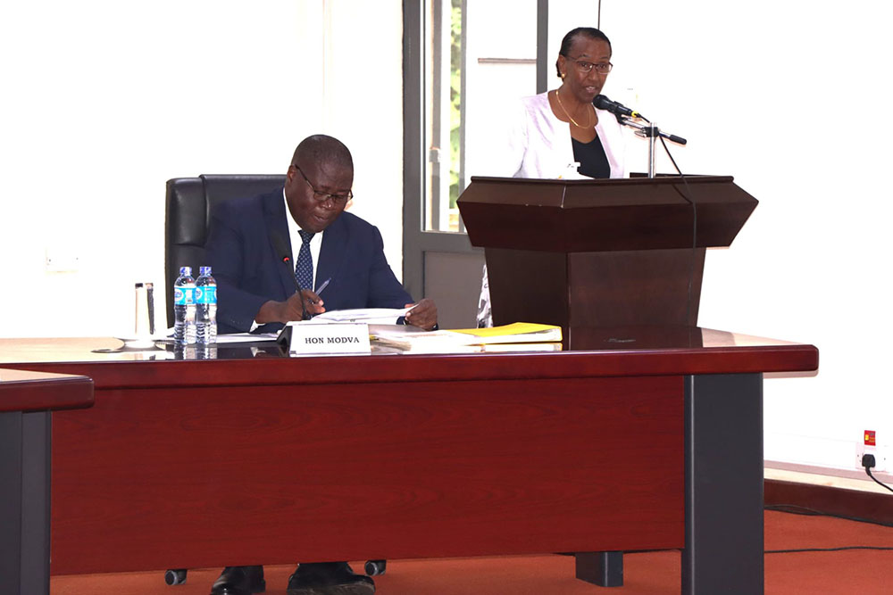 Permanent Secretary Ministry of Defence and Veteran Affairs Rosette Byengoma remarking during the strategic planning retreat. (Courtesy photo)