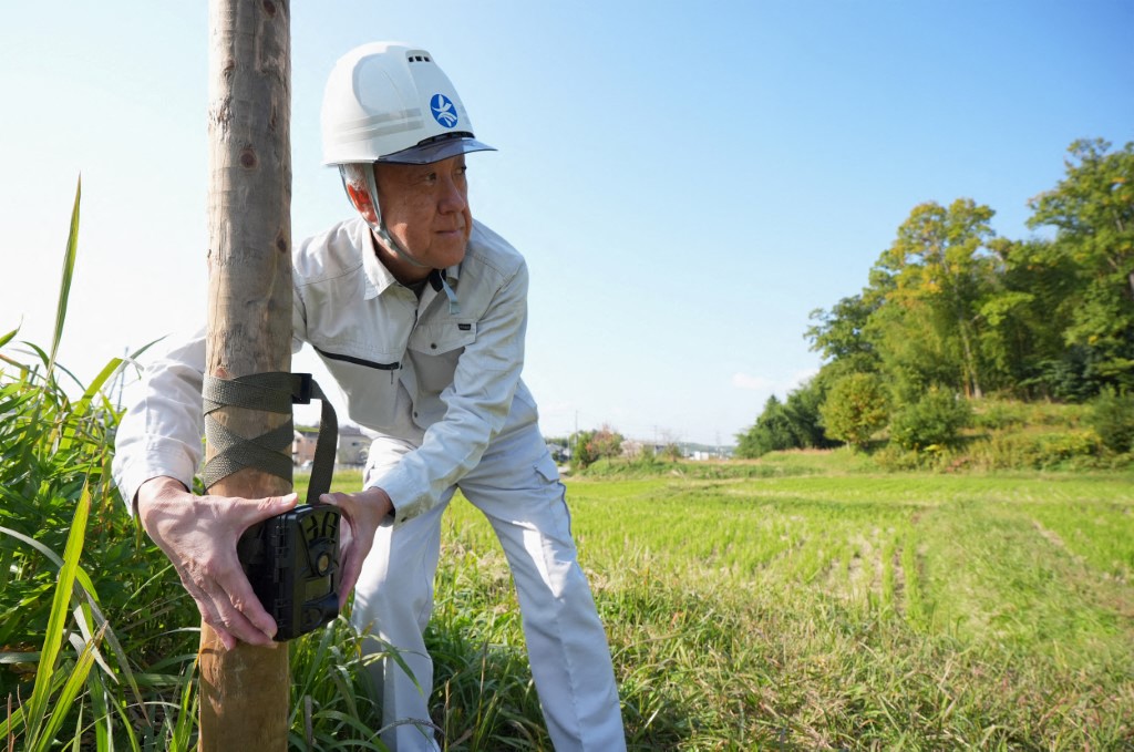 A sensor camera is installed in areas where bears were spotted in Kizugawa City, Kyoto Prefecture, on November 14, 2025. 