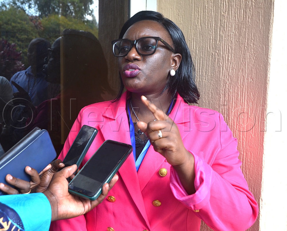 UNBS Senior PRO, Victoria Namutebi Wamala speaking to the press on Tuesday. (Credit by Delux Emmy Alomu)