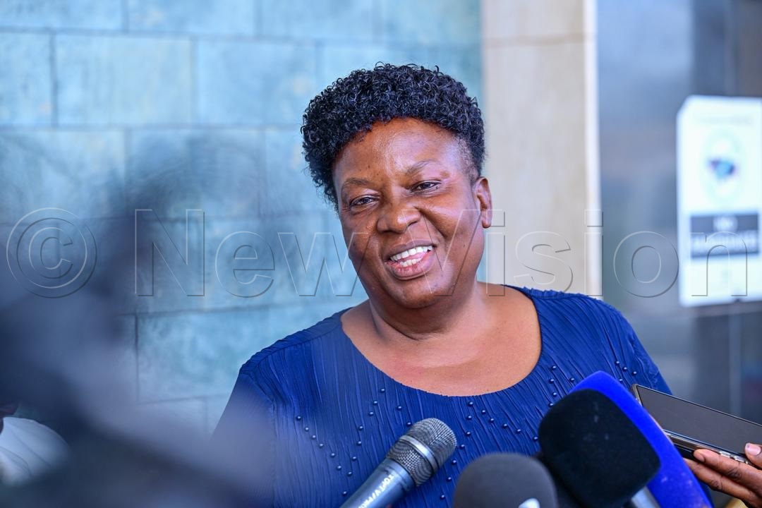 Minister of State for Finance, Planning and Economic Development, General Duties, Hon. Cissy Mulondo, speaking to the media.