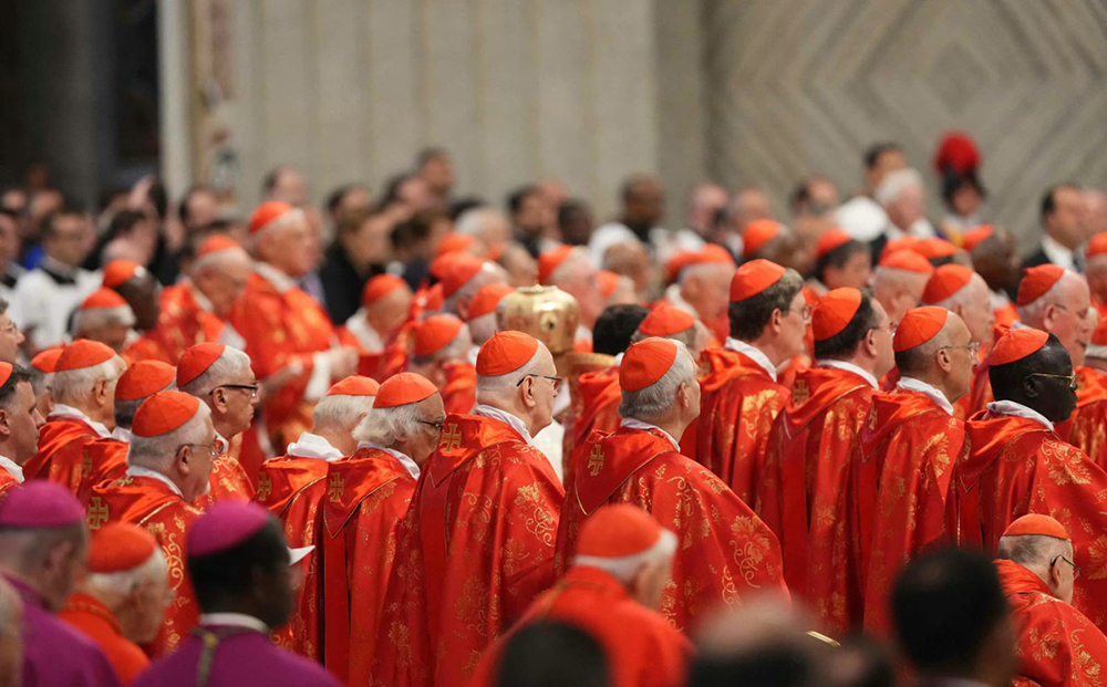 Cardinals attend a mass for the Election of the Roman Pontiff, prior to the start of the conclave, at St Peter's Basilica in The Vatican, on May 7, 2025. (AFP)