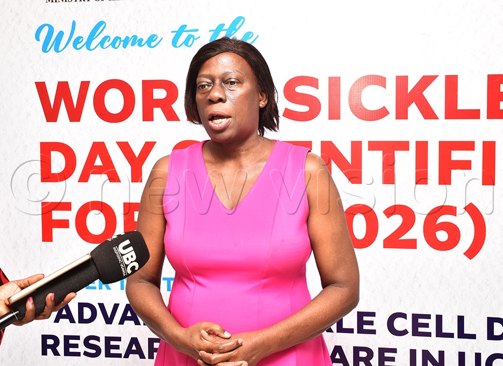 Dr Cissy Kityo Mutuluuza, the executive director of the Joint Clinical Research Centre (JCRC) addressing the media during an interview. (Photo by Simon Peter Tumwine)