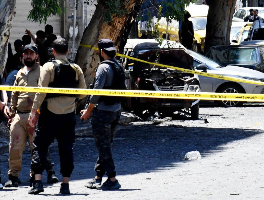 Security personnel cordon off the area around the blast site near the Ministry of Tourism building in central Damascus, Syria, July 7, 2026. (Photo by /Xinhua)