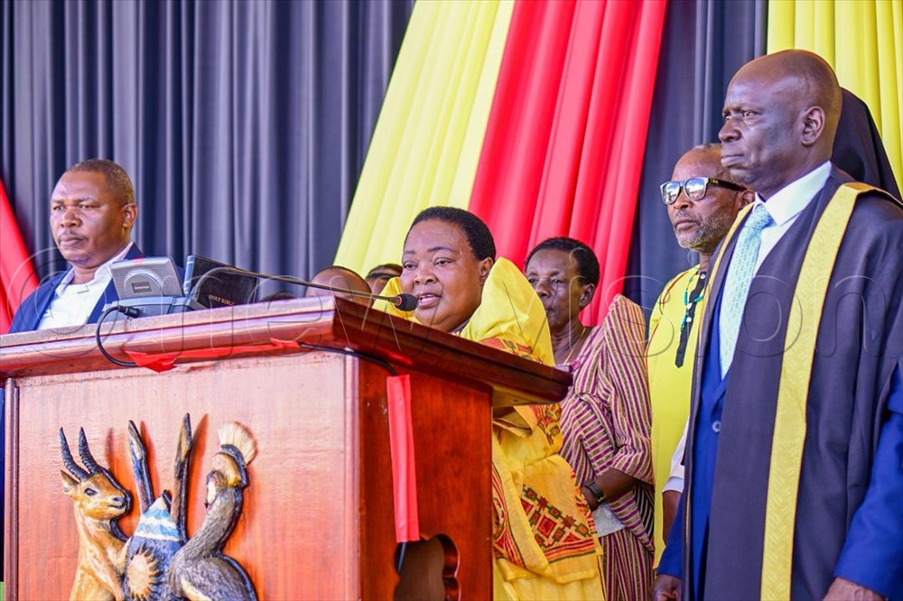 Prime Minister Robinah Nabbanja taking her oath as MP of Kakumiro district.