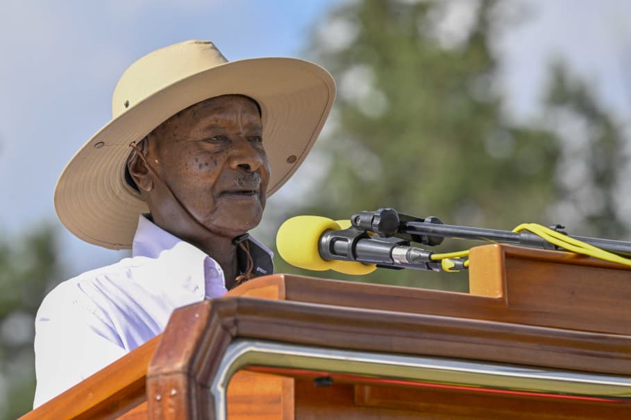 President Yoweri Museveni speaking at the event.