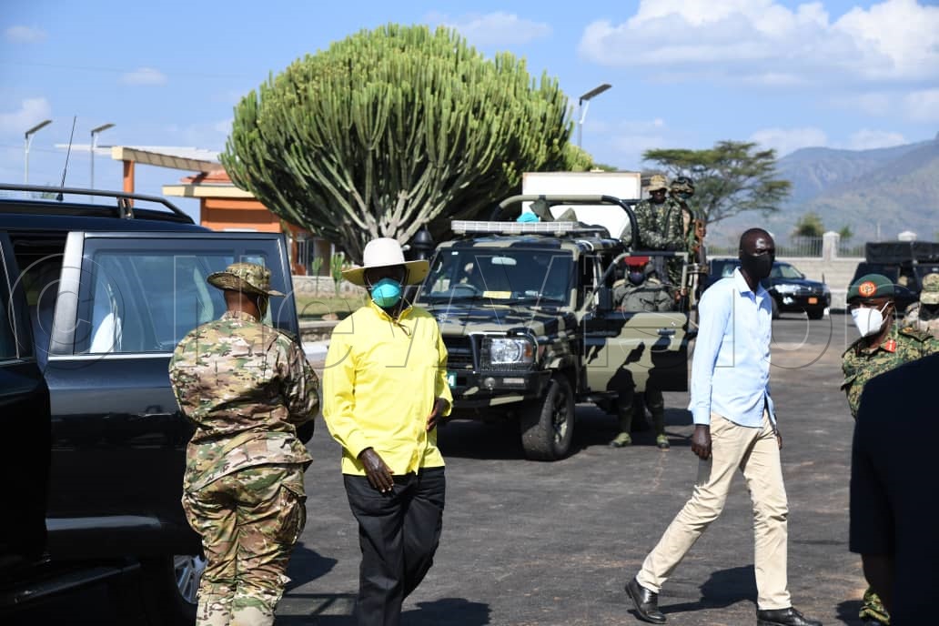 Museveni arriving at Hotel Africana Moroto