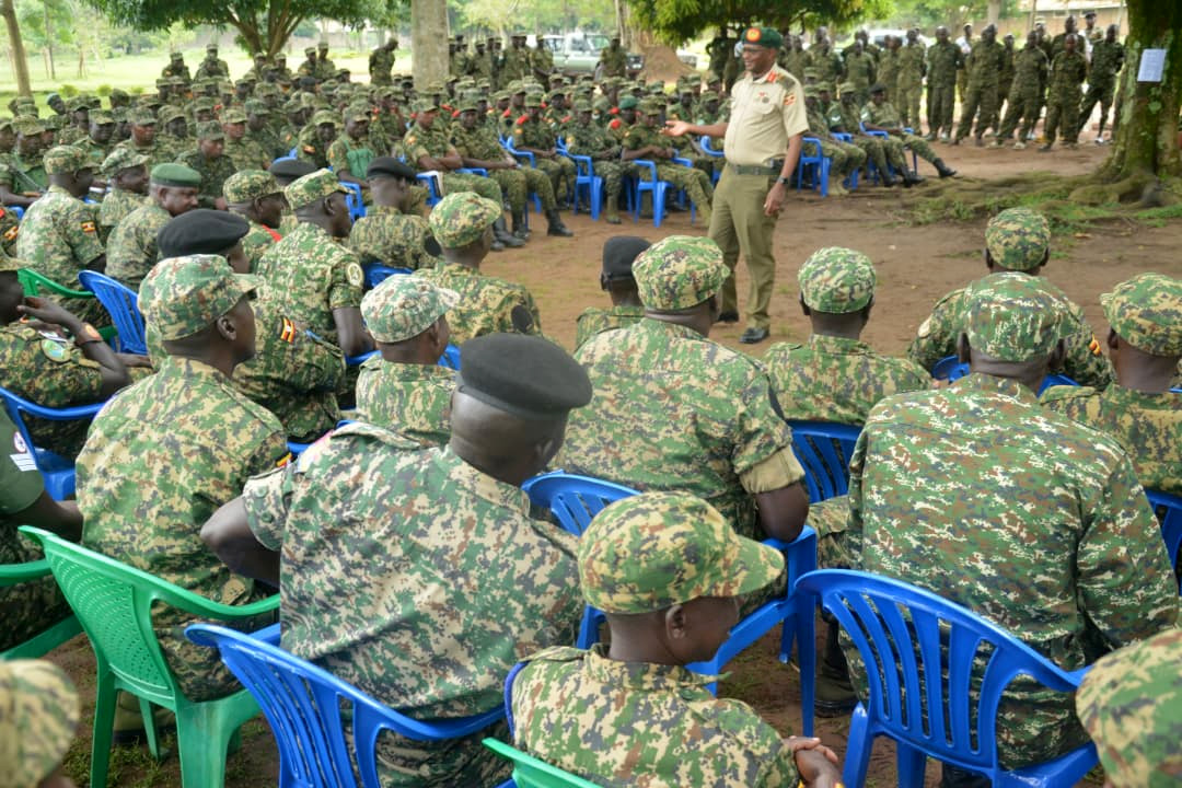 The Uganda Peoples’ Defence Forces (UPDF) 4th Infantry Division commander, Major General Felix Busizoori, lecturing the soldiers. (Courtesy photo)
