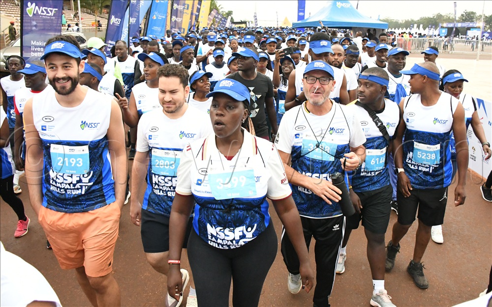 Runners take off for the 10km run during the start of the 2025 NSSF Kampala 7 Hills Run at the Kololo Ceremonial Grounds, November 2, 2025. 
